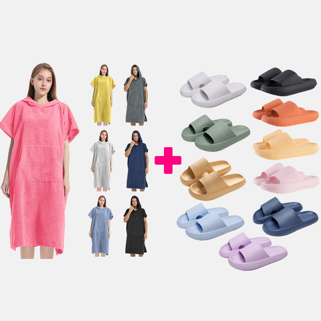 Sommertilbud – Håndkle Poncho+Soft Slippers